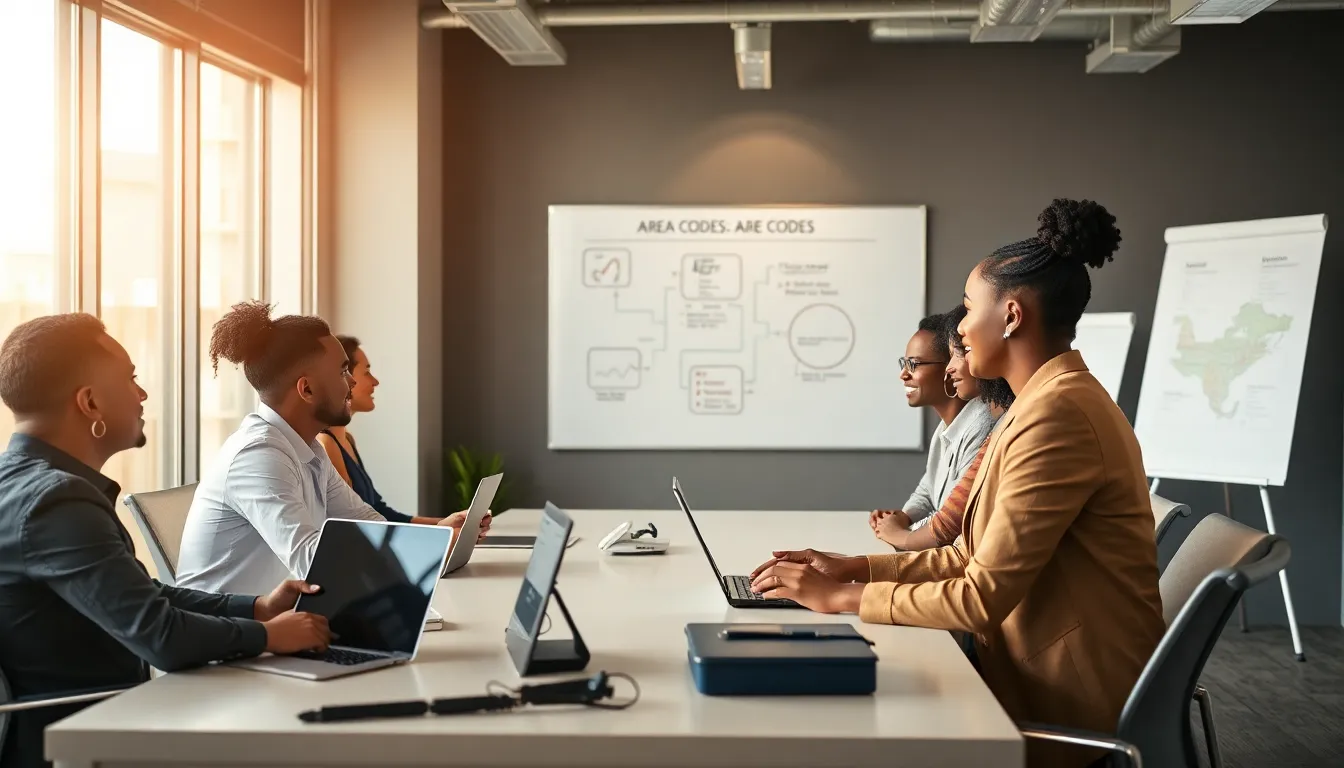 diverse team discussing telecommunications in a modern office.