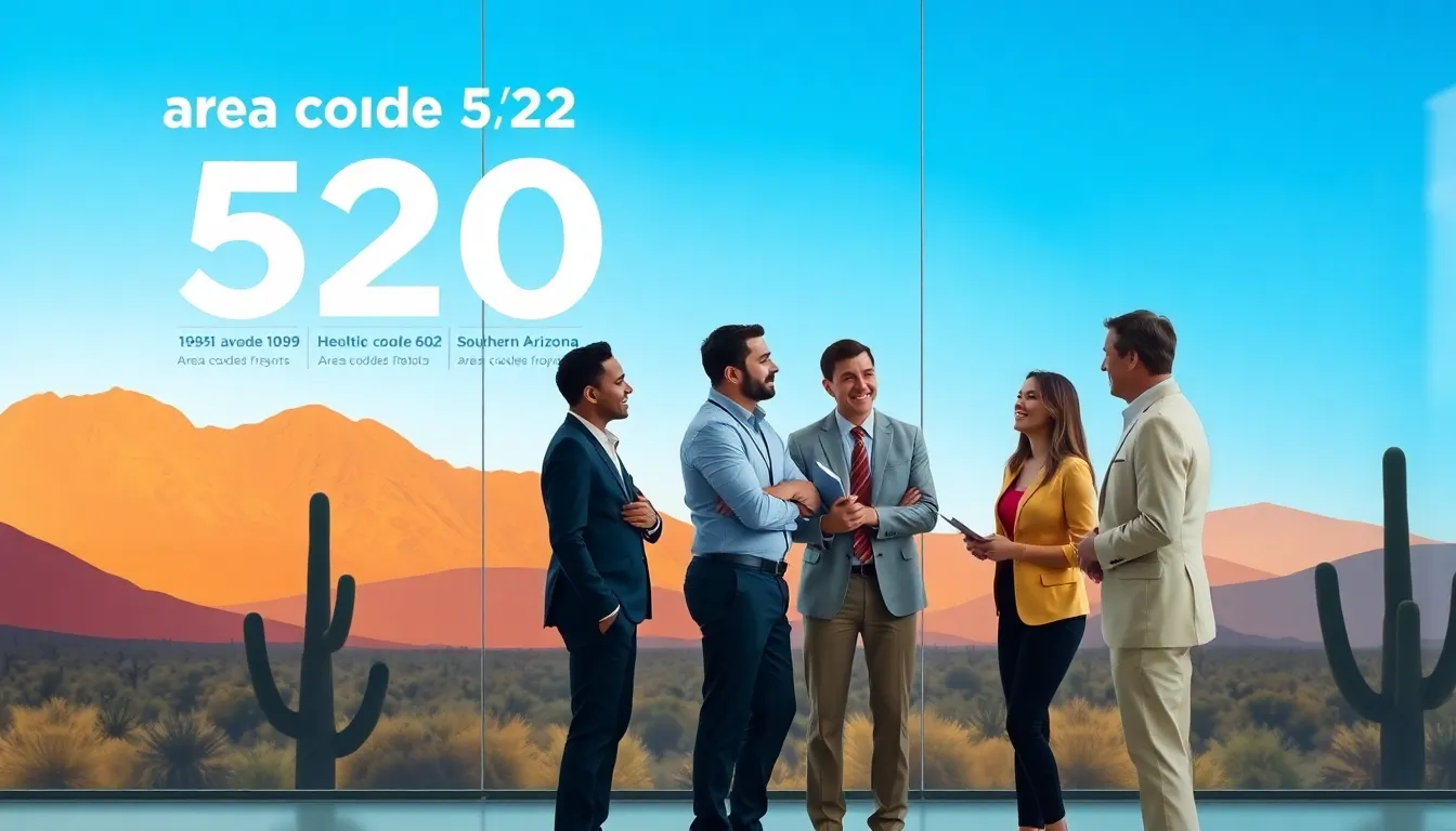 Diverse professionals discussing the significance of area code 520 in Arizona.