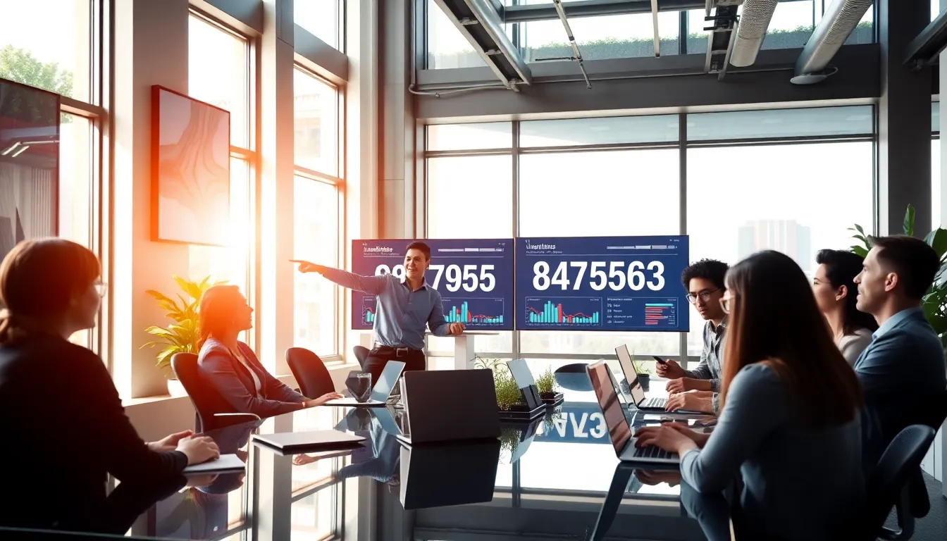 professionals analyzing data in a modern office setting.