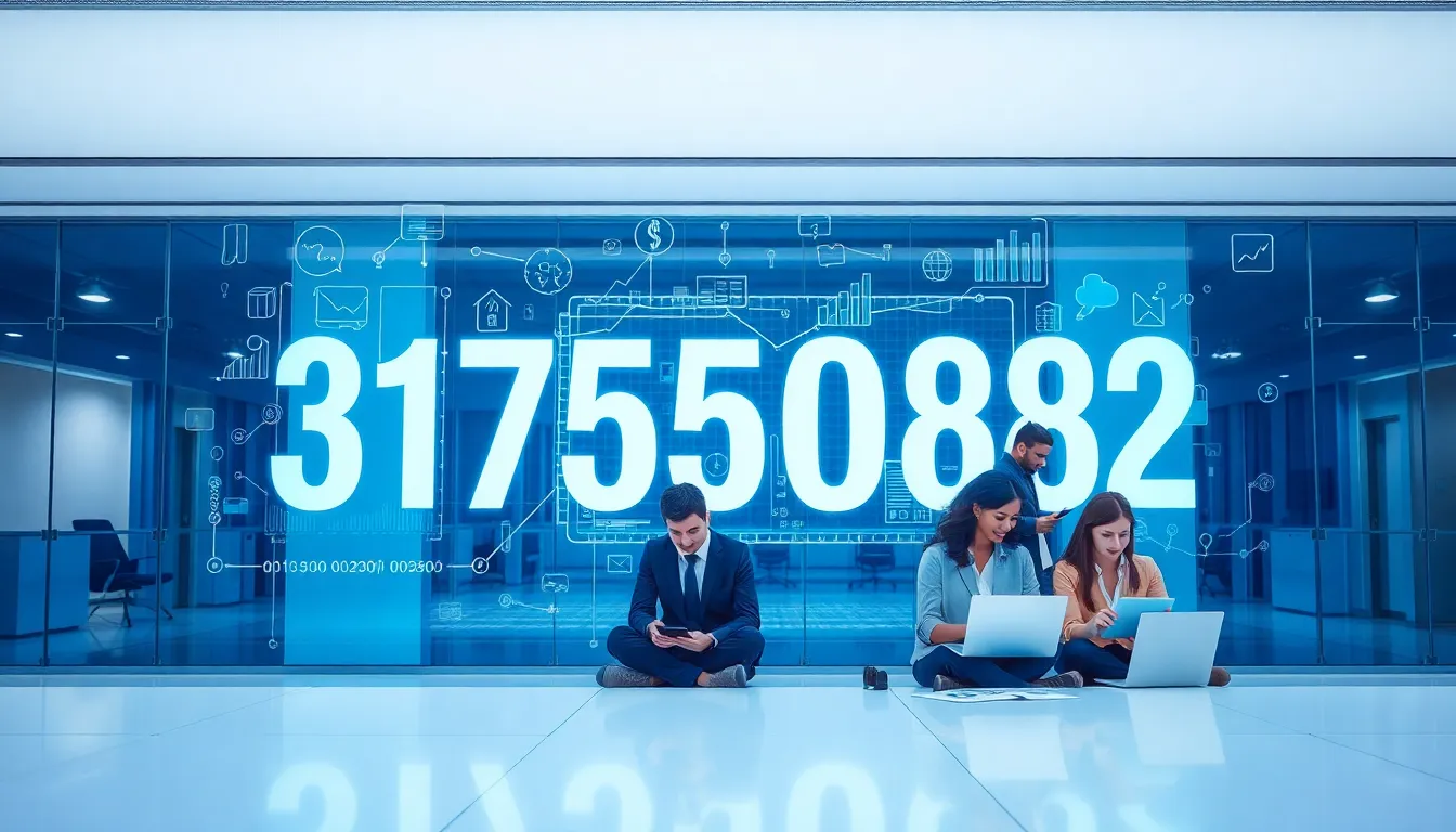 professionals collaborating in a modern office with technology references.