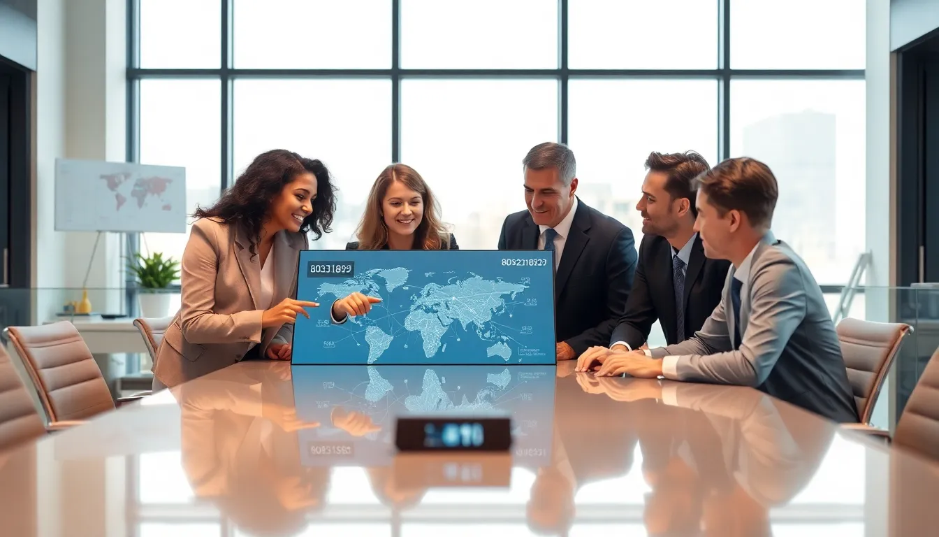 diverse team discussing telecommunications in a modern office.